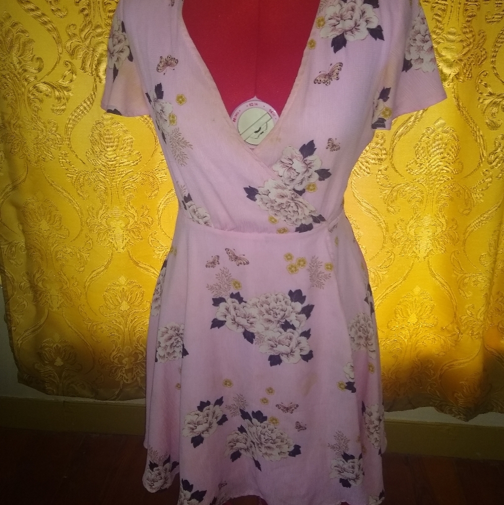 Francesca's Pink floral wrap dress